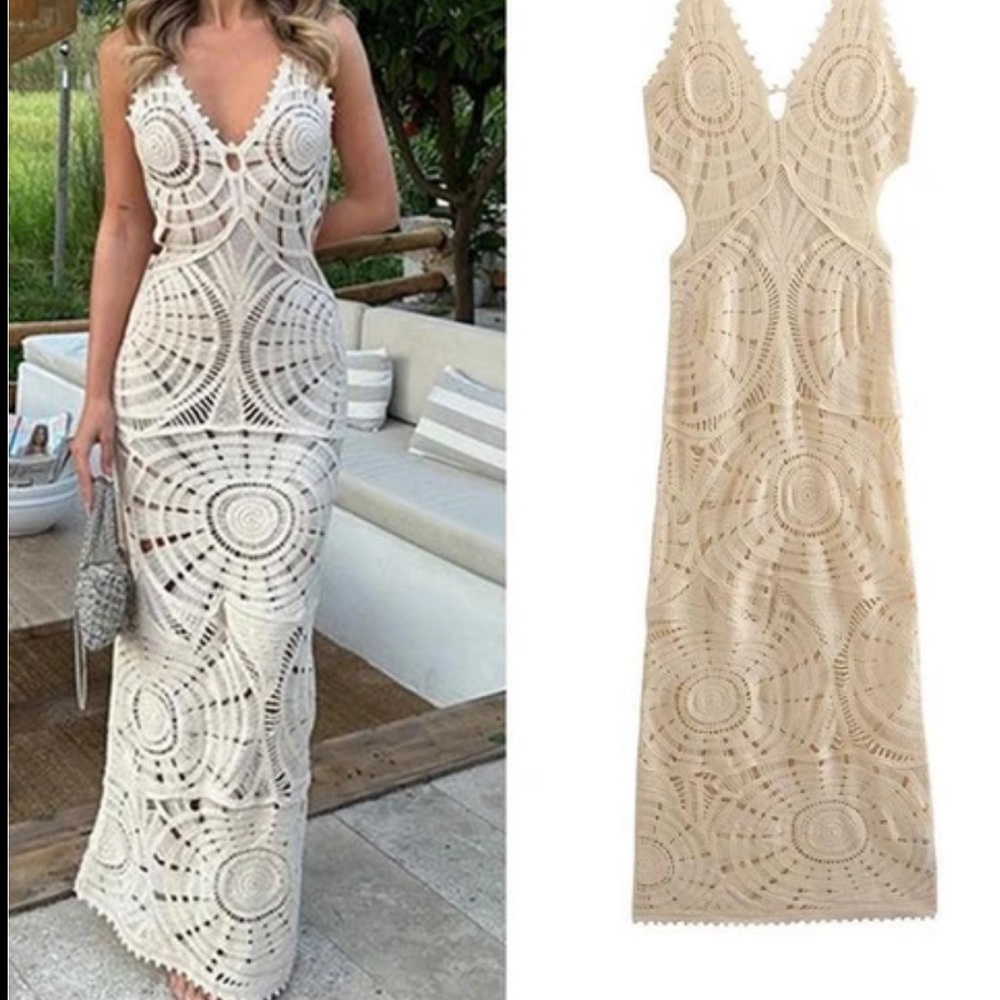 Zara Crochet Cut Out Maxi Dress
